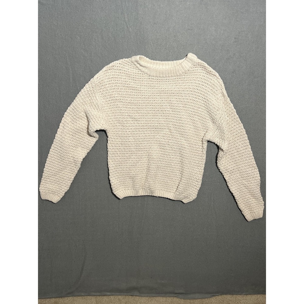 Universal Thread Women's XS Cream Cotton Blend Textured Knit Cropped Sweater Top